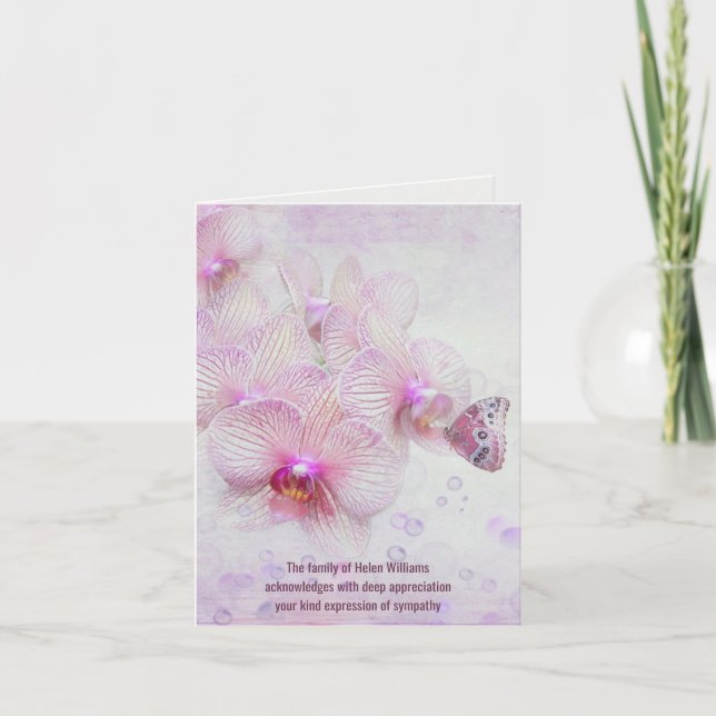 orchids and butterfly sympathy thank you card (Front)
