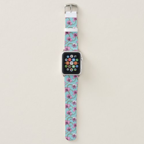 Orchids and chains pink and blue apple watch band