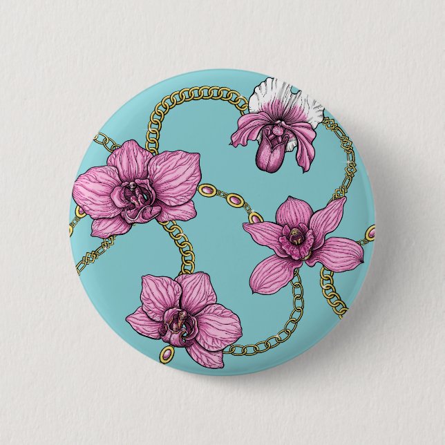 Orchids and chains, pink and blue button (Front)
