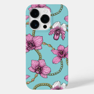 Orchids and chains, pink and blue Case-Mate iPhone 14 pro case
