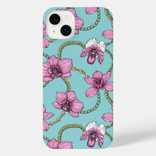 Orchids and chains, pink and blue iPhone 14 plus case