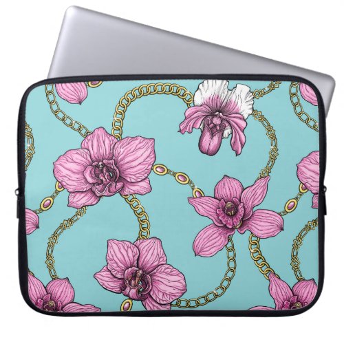 Orchids and chains pink and blue laptop sleeve