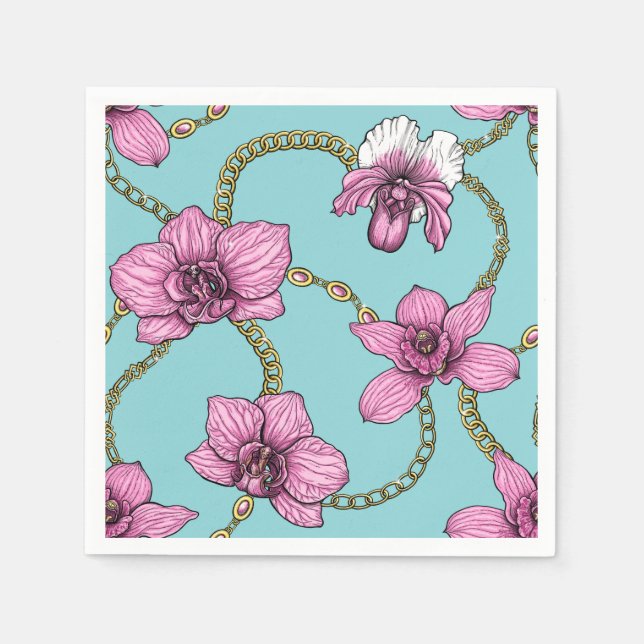 Orchids and chains, pink and blue napkins (Front)