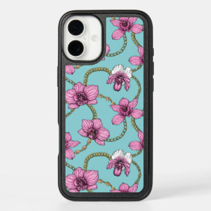 Orchids and chains, pink and blue iPhone 16 plus case