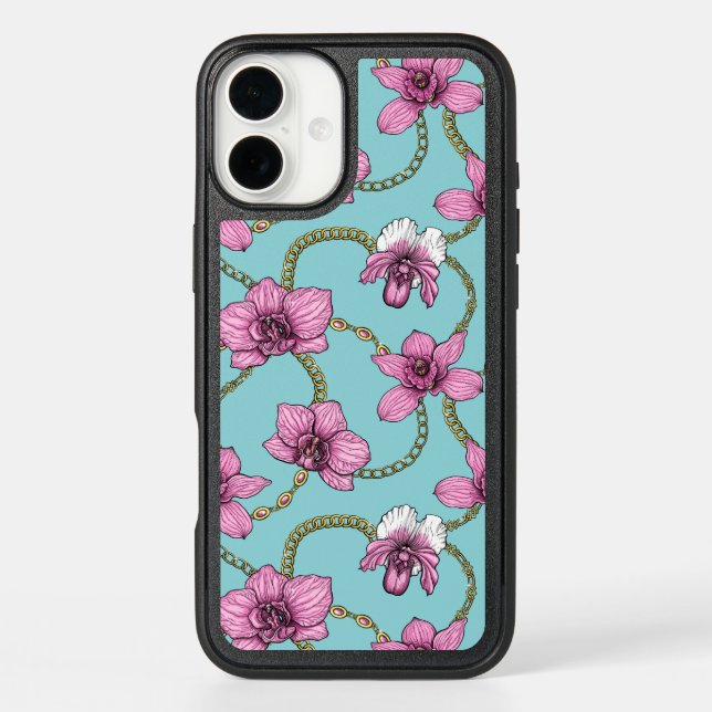 Orchids and chains, pink and blue otterbox iPhone case (Back)