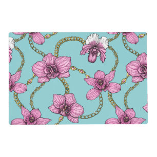 Orchids and chains, pink and blue placemat