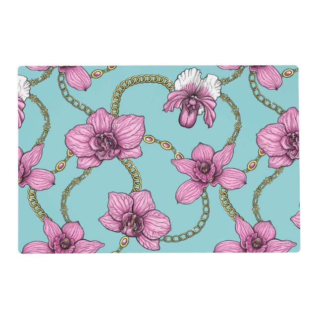 Orchids and chains, pink and blue placemat (Front)