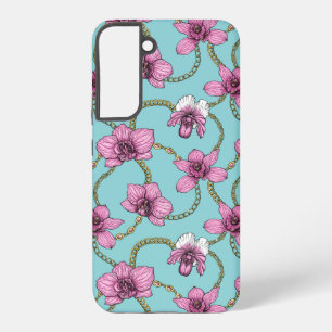 Orchids and chains, pink and blue samsung galaxy s22+ case