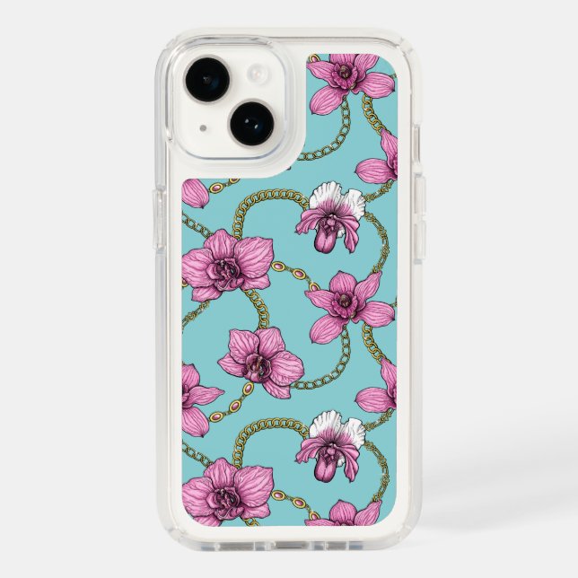 Orchids and chains, pink and blue speck iPhone case (Front)