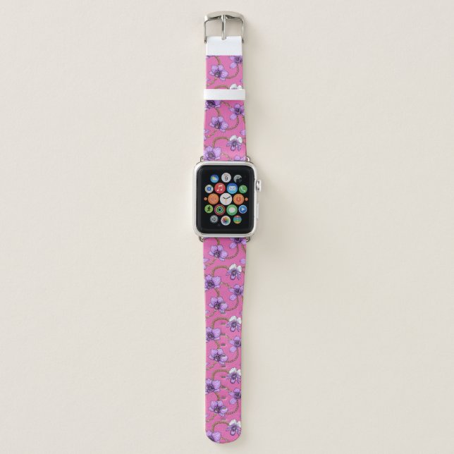 Orchids and chains, violet and pink apple watch band (Front)
