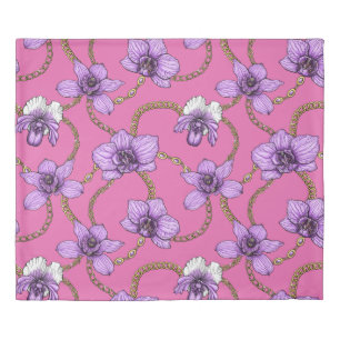 Orchids and chains, violet and pink duvet cover