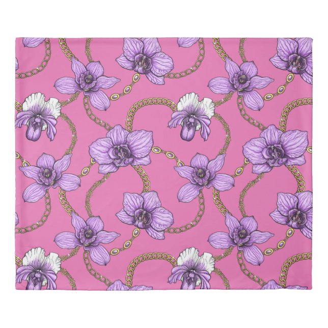 Orchids and chains, violet and pink duvet cover (Front)