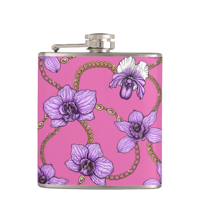 Orchids and chains, violet and pink flask (Front)