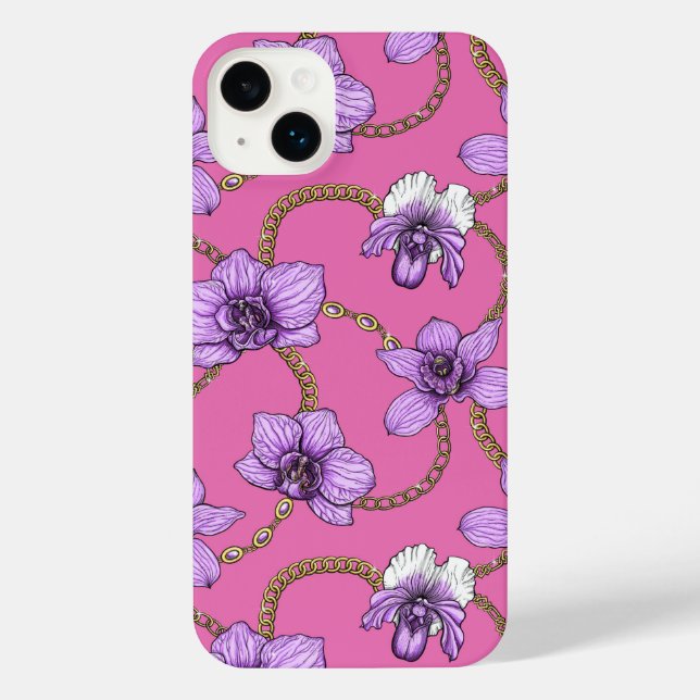 Orchids and chains, violet and pink iPhone case (Back)