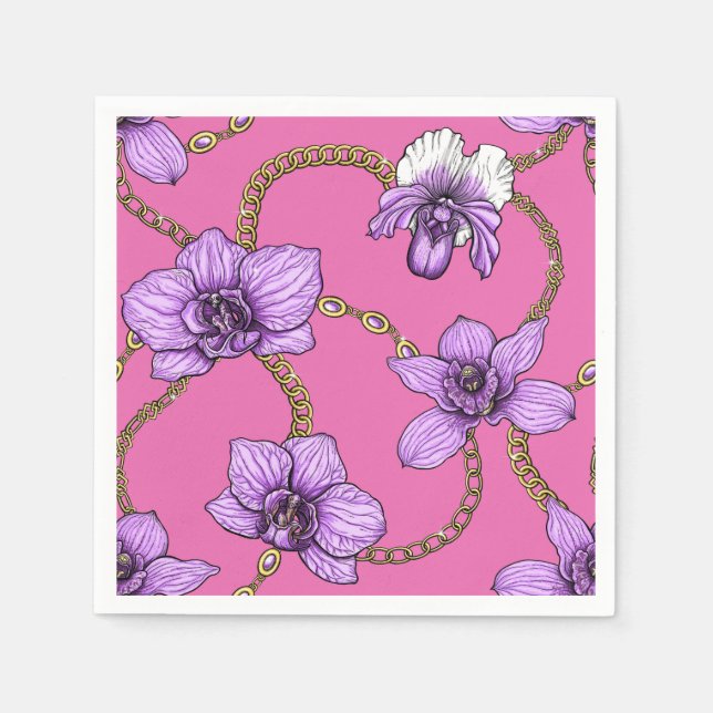 Orchids and chains, violet and pink napkins (Front)