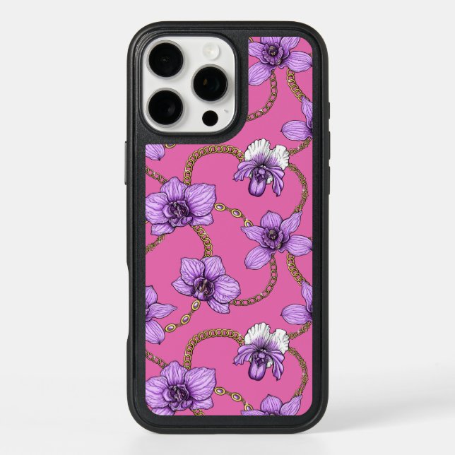 Orchids and chains, violet and pink otterbox iPhone case (Back)