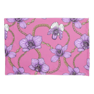 Orchids and chains, violet and pink pillow case