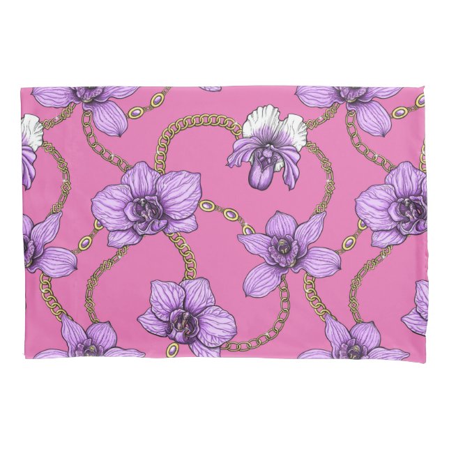 Orchids and chains, violet and pink pillow case (Front-Left)