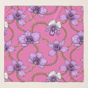 Orchids and chains, violet and pink scarf