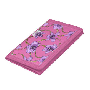 Orchids and chains, violet and pink trifold wallet