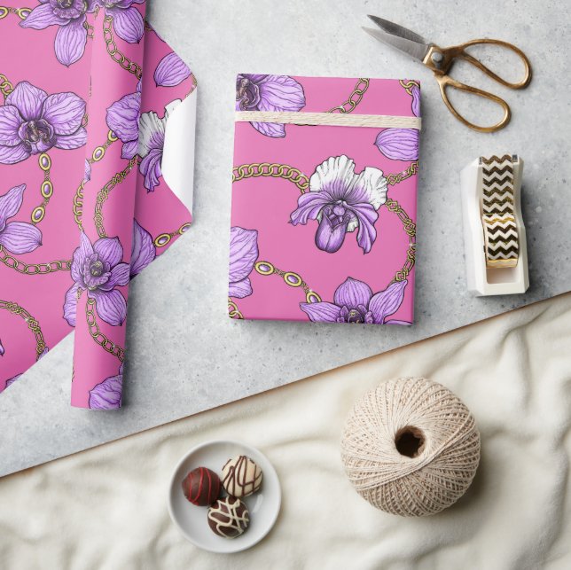 Orchids and chains, violet and pink wrapping paper (Crafts)