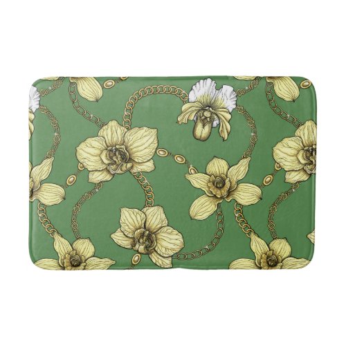 Orchids and chains yellow and kelly green bath mat