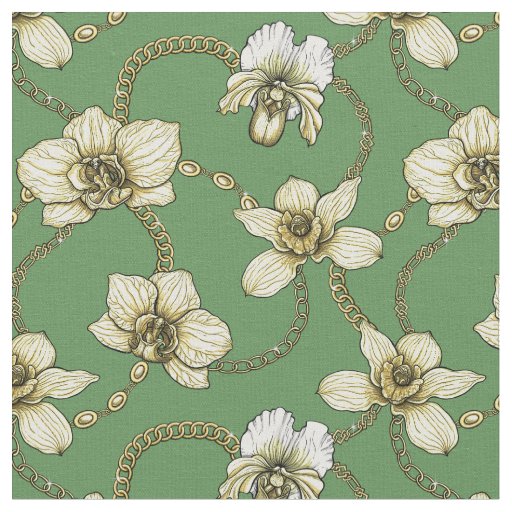 Orchids and chains, yellow and kelly green fabric