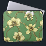 Orchids and chains, yellow and kelly green laptop sleeve<br><div class="desc">Hand- pained vector pattern with orchid flowers and gold chains</div>