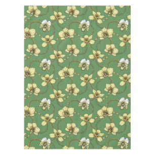 Orchids and chains, yellow and kelly green tablecloth