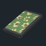 Orchids and chains, yellow and kelly green trifold wallet<br><div class="desc">Hand- pained vector pattern with orchid flowers and gold chains</div>