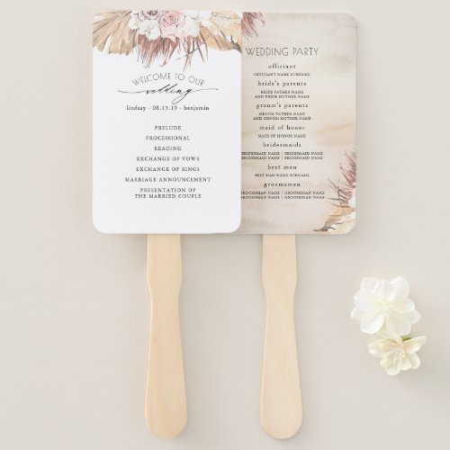 Orchids and Dried Palms Tropical Wedding Program Hand Fan