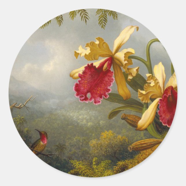 Orchids and Hummingbird Heade Classic Round Sticker (Front)