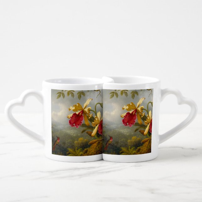 Orchids and Hummingbird Heade Coffee Mug Set (Front Nesting)