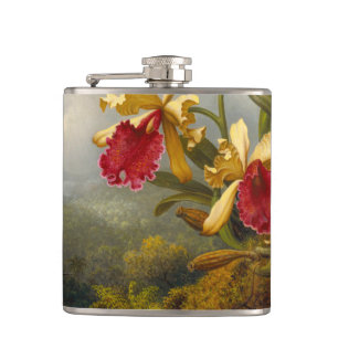 Orchids and Hummingbird Heade Flask