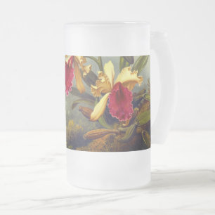 Orchids and Hummingbird Heade Frosted Glass Beer Mug