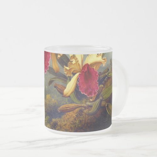 Orchids and Hummingbird Heade Frosted Glass Coffee Mug