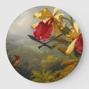 Orchids and Hummingbird Heade Large Clock