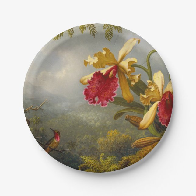 Orchids and Hummingbird Heade Paper Plates (Front)
