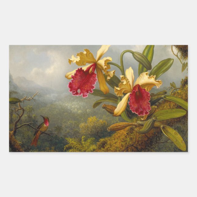 Orchids and Hummingbird Heade Rectangular Sticker (Front)