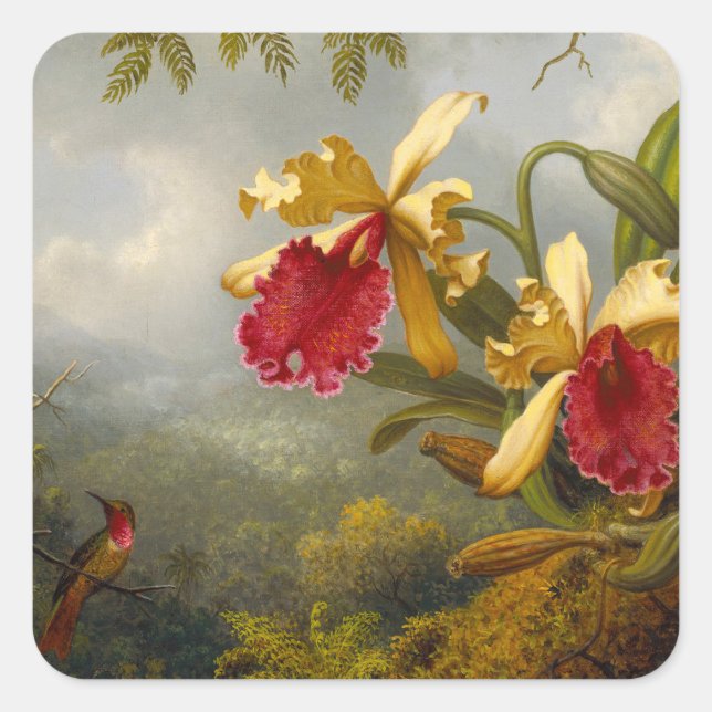 Orchids and Hummingbird Heade Square Sticker (Front)