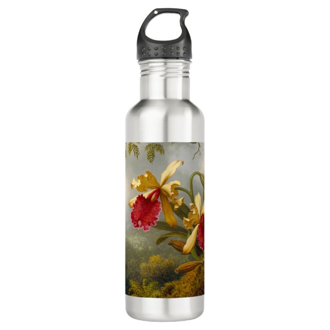 Orchids and Hummingbird Heade Stainless Steel Water Bottle (Front)