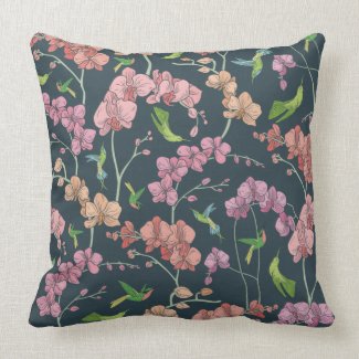 Orchids and Hummingbirds Contemporary Pillow 20x20