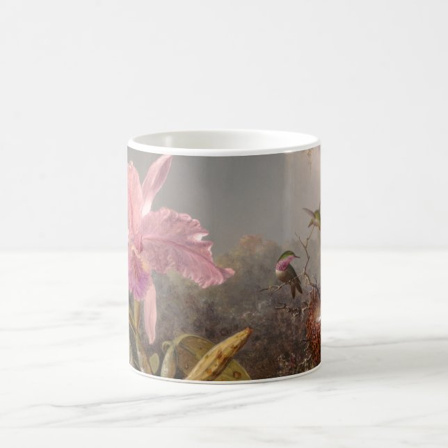 Orchids and Hummingbirds Forest Scene Oil Painting Coffee Mug (Center)