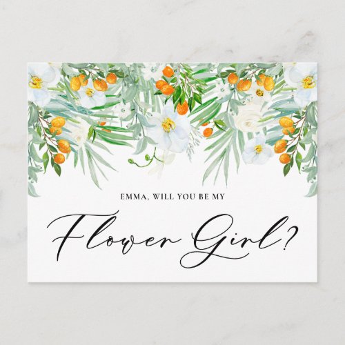 Orchids and Kumquats Will You Be My Flower Girl Postcard