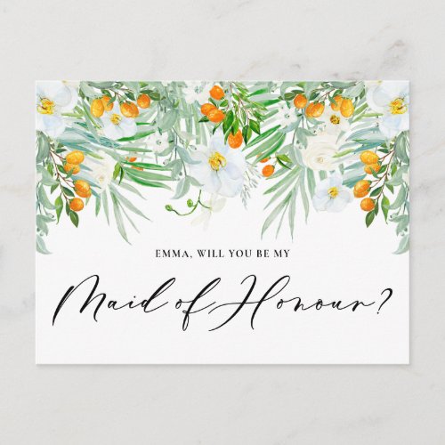 Orchids and Kumquats Will You Be My Maid of Honour Postcard