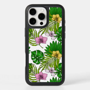 Orchids and palm leaves, pink, yellow, green and w iPhone 16 pro max case