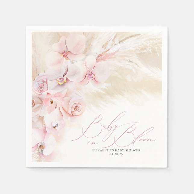 Orchids and Pampas Grass Elegant Baby in Bloom Napkins (Front)