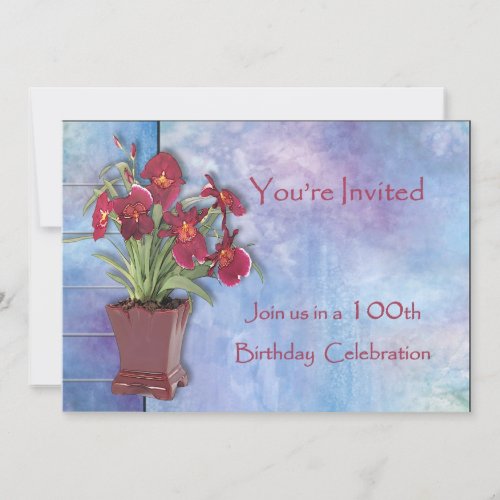 Orchids and Watercolor 100th Birthday Invitation