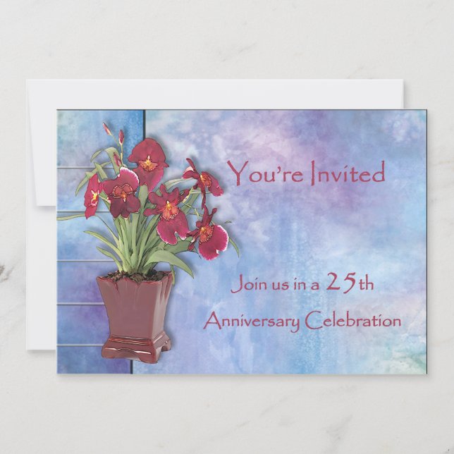Orchids and Watercolor 25th Anniversary Invitation (Front)