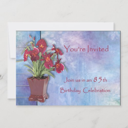 Orchids and Watercolor 85th Birthday Invitation